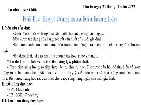 Bài giảng Tự nhiên xã hội 2 (Kết nối tri thức) - Bài 11: Hoạt động mua bán hàng hóa - Năm học 2022-2023