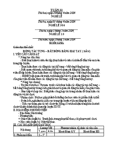 Giáo án các môn Lớp 2 - Tuần 33 - Năm học 2023-2024