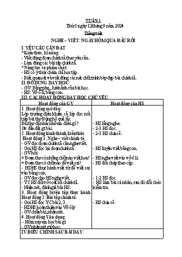 Giáo án Tiếng Việt + Toán + Giáo dục thể chất Lớp 2 - Tuần 1 - Năm học 2024-2025