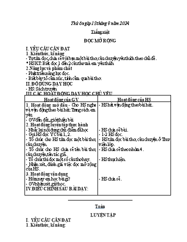 Giáo án Tiếng Việt + Toán + Hoạt động trải nghiệm 2 - Tuần 1 - Năm học 2024-2025