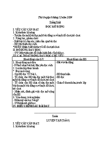 Giáo án Tiếng Việt + Toán + Hoạt động trải nghiệm 2 - Tuần 13 - Năm học 2024-2025