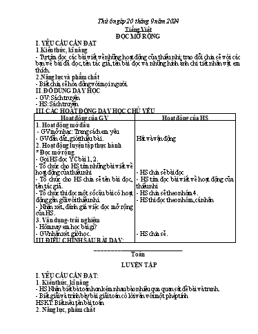 Giáo án Tiếng Việt + Toán + Hoạt động trải nghiệm 2 - Tuần 2 - Năm học 2024-2025