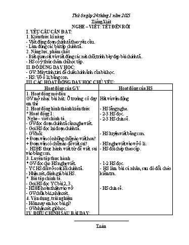 Giáo án Tiếng Việt + Toán + Hoạt động trải nghiệm 2 - Tuần 20 - Năm học 2024-2025
