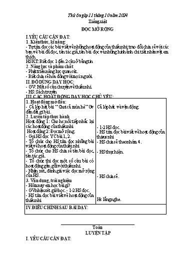 Giáo án Tiếng Việt + Toán + Hoạt động trải nghiệm 2 - Tuần 5 - Năm học 2024-2025
