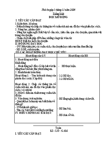 Giáo án Tiếng Việt + Toán + Hoạt động trải nghiệm 2 - Tuần 8 - Năm học 2024-2025