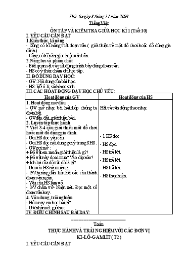 Giáo án Tiếng Việt + Toán + Hoạt động trải nghiệm 2 - Tuần 9 - Năm học 2024-2025