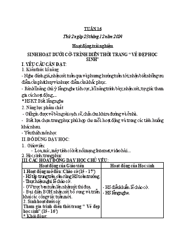 Kế hoạch bài dạy các môn Lớp 2 (Kết nối tri thức) - Tuần 16 - Năm học 2024-2025
