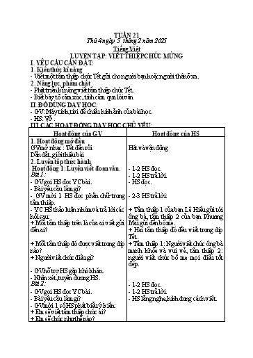 Kế hoạch bài dạy các môn Lớp 2 (Kết nối tri thức) - Tuần 21 - Năm học 2024-2025 - Mai Thị Thuận