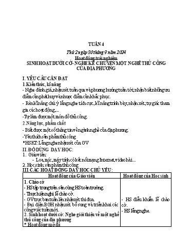 Kế hoạch bài dạy các môn Lớp 2 (Kết nối tri thức) - Tuần 4 - Năm học 2024-2025