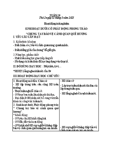 Kế hoạch bài dạy các môn Lớp 2 - Tuần 29 - Năm học 2024-2025