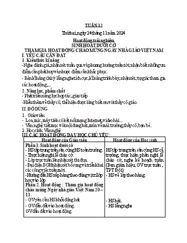 Kế hoạch bài dạy Hoạt động trải nghiệm + Tiếng Việt + Toán 2 (Kết nối tri thức) - Tuần 12 - Năm học 2024-2025