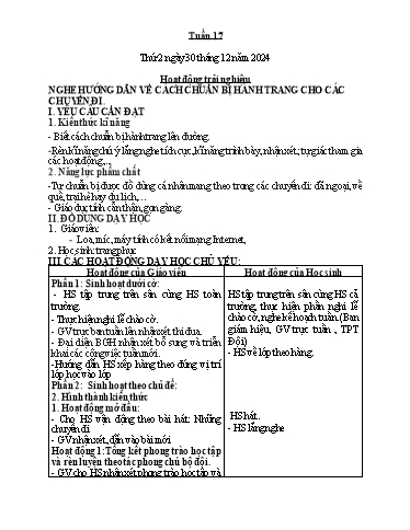 Kế hoạch bài dạy Hoạt động trải nghiệm + Tiếng Việt + Toán 2 (Kết nối tri thức) - Tuần 17 - Năm học 2024-2025