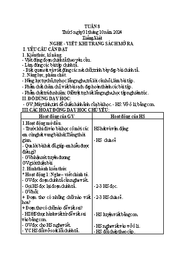 Kế hoạch bài dạy Hoạt động trải nghiệm + Tiếng Việt + Toán 2 (Kết nối tri thức) - Tuần 8 - Năm học 2024-2025