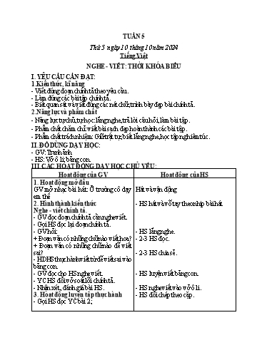 Kế hoạch bài dạy Hoạt động trải nghiệm + Tiếng Việt + Toán 2 (Kết nối tri thức) - Tuần 5 - Năm học 2024-2025