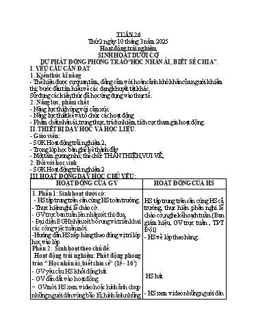 Kế hoạch bài dạy Hoạt động trải nghiệm + Tiếng Việt + Toán 2 - Tuần 26 - Năm học 2024-2025