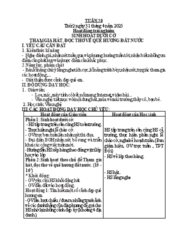 Kế hoạch bài dạy Hoạt động trải nghiệm + Tiếng Việt + Toán 2 - Tuần 29 - Năm học 2024-2025