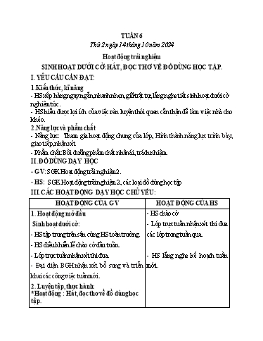 Kế hoạch bài dạy Hoạt động trải nghiệm + Tiếng Việt + Toán 2 - Tuần 6 - Năm học 2024-2025