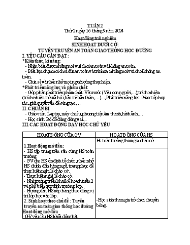 Kế hoạch bài dạy Hoạt động trải nghiệm + Tiếng Việt + Toán 2 - Tuần 2 - Năm học 2024-2025