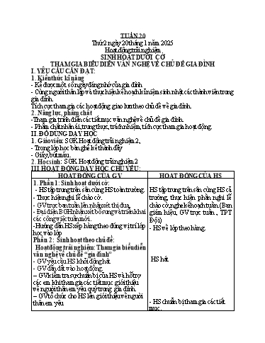 Kế hoạch bài dạy Hoạt động trải nghiệm + Tiếng Việt + Toán 2 - Tuần 20 - Năm học 2024-2025