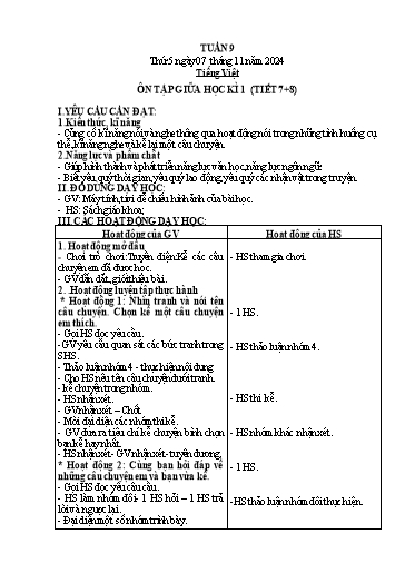 Kế hoạch bài dạy Hoạt động trải nghiệm + Tiếng Việt + Toán 2 - Tuần 9 - Năm học 2024-2025