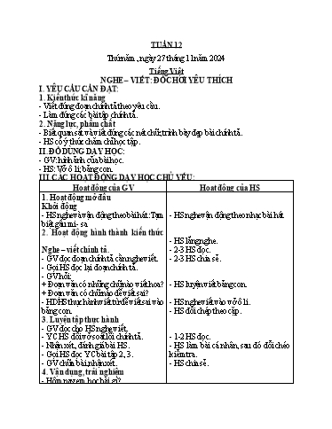 Kế hoạch bài dạy Hoạt động trải nghiệm + Tiếng Việt + Toán 2 - Tuần 12 - Năm học 2024-2025