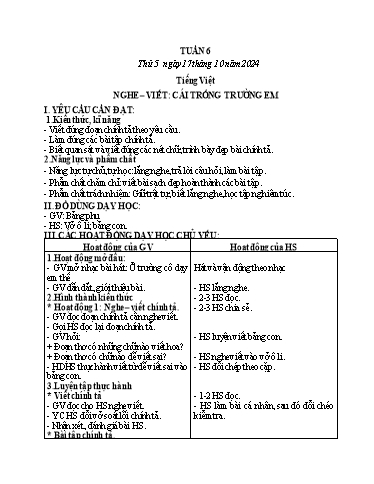 Kế hoạch bài dạy Tiếng Việt + Toán 2 - Tuần 6 - Năm học 2024-2025
