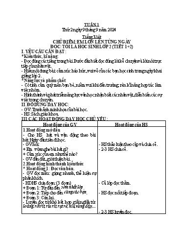 Kế hoạch bài dạy Tiếng Việt + Toán + Giáo dục thể chất 2 - Tuần 1 - Năm học 2024-2025
