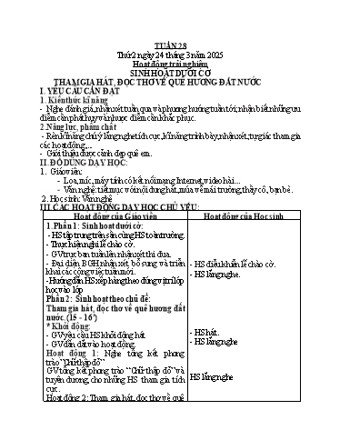 Kế hoạch bài dạy Tiếng Việt + Toán + Hoạt động trải nghiệm 2 - Tuần 28 - Năm học 2024-2025