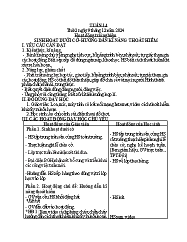 Kế hoạch bài dạy Tiếng Việt + Toán + Hoạt động trải nghiệm 2 - Tuần 14 - Năm học 2024-2025