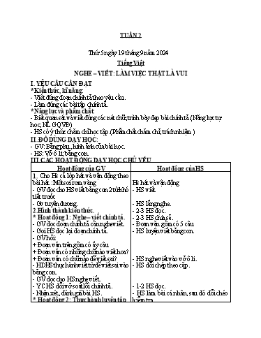 Kế hoạch bài dạy Tiếng Việt + Toán + Hoạt động trải nghiệm 2 - Tuần 2 - Năm học 2024-2025