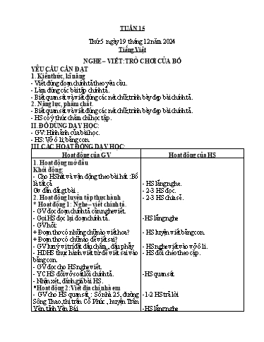 Kế hoạch bài dạy Tiếng Việt + Toán + Hoạt động trải nghiệm 2 - Tuần 15 - Năm học 2024-2025