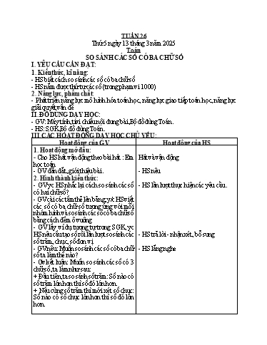 Kế hoạch bài dạy Tiếng Việt + Toán + Hoạt động trải nghiệm 2 - Tuần 26 - Năm học 2024-2025