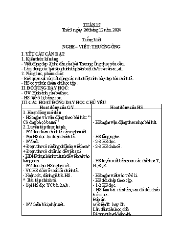 Kế hoạch bài dạy Tiếng Việt + Toán + Kỹ năng sống 2 - Tuần 17 - Năm học 2024-2025