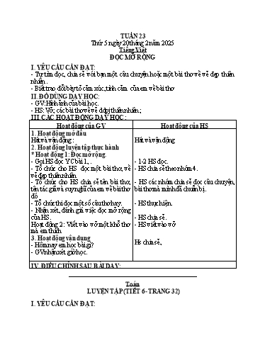 Kế hoạch bài dạy Tiếng Việt + Toán + Kỹ năng sống 2 - Tuần 23 - Năm học 2024-2025