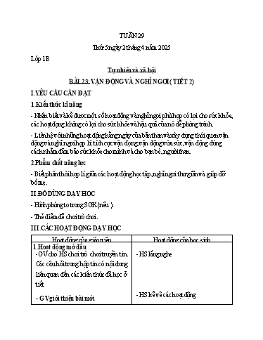 Kế hoạch bài dạy Tiểu học (Kết nối tri thức) - Tuần 29 - Năm học 2024-2025